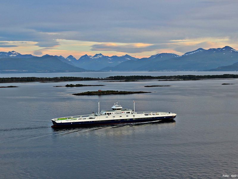 Aerial photo of the ferry MF Fannefjord.